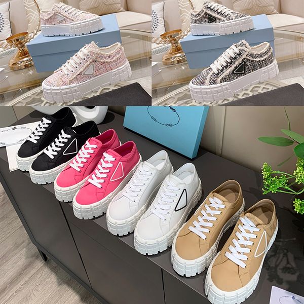 Triangle Logo Designer Sneakers Double Roue Casual Chaussures Nylon Gabardine Sneaker Classique Toile Plate-Forme Chaussure Marque De Mode Styliste Formateurs Solide Rehausser Chaussure