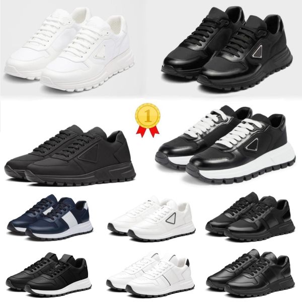 Triangle Mesh Prax 01 Baskets en cuir brossé en tissu technique Re-Nylon Hommes Chaussures décontractées Noir Blanc Bleu Profond Caoutchouc Veau Vintage Chaussure