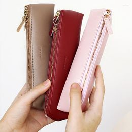 Triangle Mini Pencil Case Simple Pu Leather Bag For Girls Children Cadeau Kawaii Stationery School Storage Supplies
