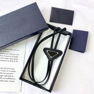 Men's Triangle Necktie Bolo Tie, Luxury Designer Prad Man Teenager Formal Clothes Mini Ladies Leather Strap Fashion Black Necktie PJ046