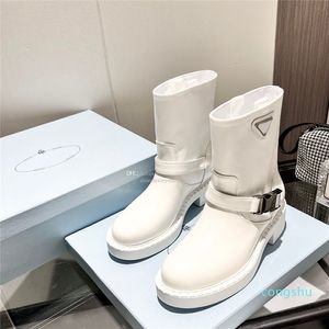 Botas de tobillo de triángulo Polaco Tacones de cuero de punta redonda Suelas de cuero para mujeres Diseñadores de lujo de la mejor calidad zapatos casuales de moda Tamaño de calzado 35-41