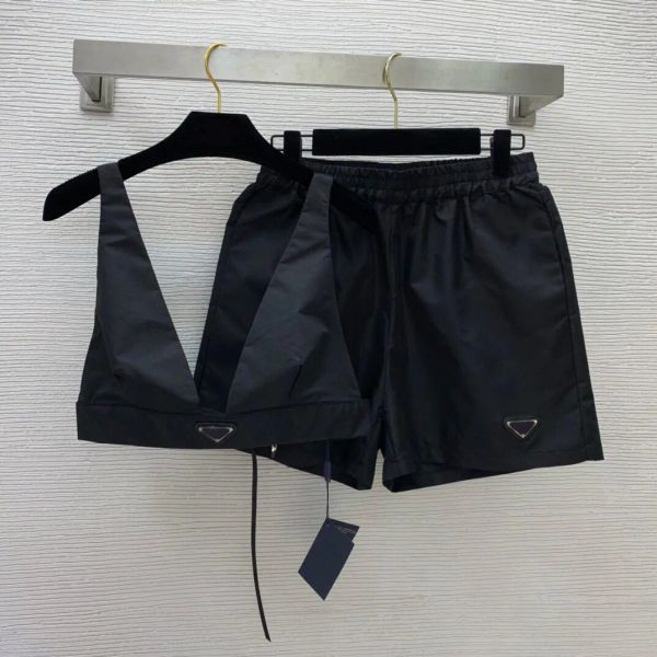 Triangle Shirt Pada Classic Trendy Brand Designer Sexy Sexy Black Bras Shorts Lingerie Set Triangle Badge Board Shorts Tob Top Cost Femme's Bikini Beach Shorts 9848