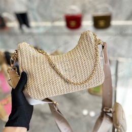 Triangle paille sacs à bandoulière paille raphia Re édition épaule 2025 sac messager haute qualité trois-en-un femmes été tissé chaîne en or Hobo sac à main portefeuilles poche