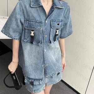 Driehoek Dames Denim Vest Minirok Knoop Denim Jas Met Korte Mouwen Zip Hoge Taille Rokpakket Hippe Rokjasset