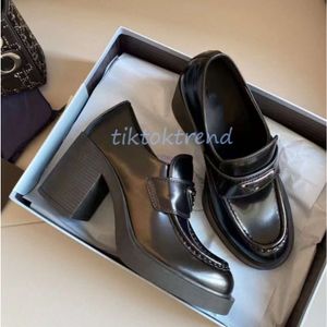 Driehoek damesschoenen ontwerper casual overall zwart lederen schoen voeg platform hoge hakken klassieke lichte Loafers formele damesschoenen toe