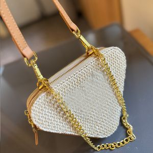 Sac triangulaire designer creux sacs de paille pour dames Triangle symbole jacquard tissu contraste luxueux en cuir brodé de la mode à main messager et à main