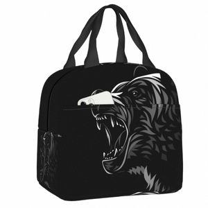 Sac à lunch isolé d'ours tribal pour femmes hommes fuites thermiques refroidisseuse à lunch bac plage came de voyage de voyage de piqûre de nourriture picine de nourriture x08t #