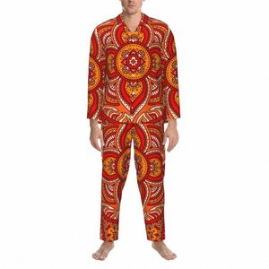 Tribal Print Nachtkleding Lente Etnische Bloemen Casual Oversize Pyjama Set Mannelijke Lg Mouwen Zachte Vrije tijd Aangepaste Nachtkleding t2iO #