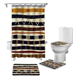 Tribal Retro Retro Ethnic Shower Curtain Sets Tapis non gêne du couvercle de la toilette et du tapis de bain Curtains de salle de bain imperméables8014217