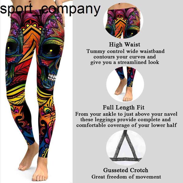 Polainas atléticas tribales del cráneo para la aptitud 2021 Hip Push Up Medias Ropa de entrenamiento Color Vibrante Activewear Pantalones