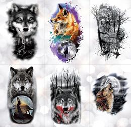 Tribal Wolf Moon Pine Tree Tattoo Tatouer Sticker Fox Tatous Tatous Tatous Forest Corps Arm Arm FaToo Tatoo Men Women6810488