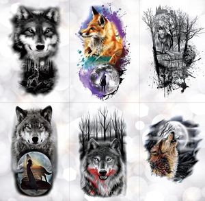 Tribal Wolf Moon Pine Tree Tijdelijke tattoo -sticker Fox Waterdichte tatoeages Forest Body Art Arm Fake Tatoo Men Women6810488