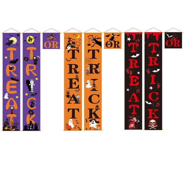 Truco o trato Letrero de porche de Halloween Banner para puerta de entrada o decoración interior del hogar Letreros de bienvenida Pareado Decoraciones de Halloween JK1909X3015942