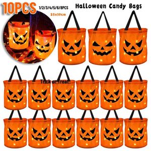 Trick or Treat Led Light Halloween Pompoen Snoepzakken Emmer Opvouwbare Mand voor Thanksgiving Party Gift 220923