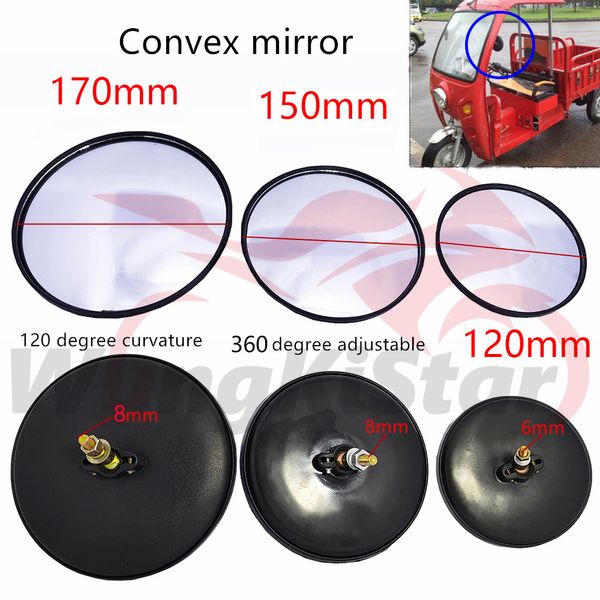 Tricycle Rond Concave Miroir Convexe 6mm/8mm 360 Degrés Réglable Moto Auto Voiture Moto 4 Roues 120mm 150mm 170mm Lentille Convexe Réflecteur Rétroviseurs