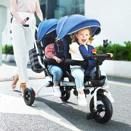 Driewielers Kinderfietsen Tweeling 1-5 jaar oude kinderwagens kunnen worden gedraaid 3 in 1 kinderwagen kinderwagen