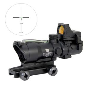 Trijicon ACOG 4X32 Alcance de fuente de fibra Fibra óptica real iluminada en verde Retícula grabada de vidrio Chevron con punto rojo RMR para rifle Airsoft