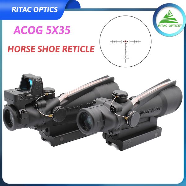 Trijicon ACOG 5x35 Retícula de herradura iluminada de fibra con logotipo en relieve RMR de punto rojo