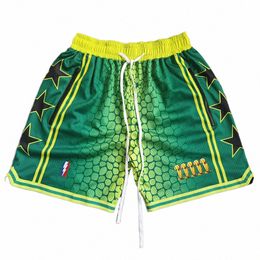 trillest Bryant Mamba Snake-patroon bedrukt gradiëntgroen Five Champiship Editi basketbalshort met ritszakken 77CH #