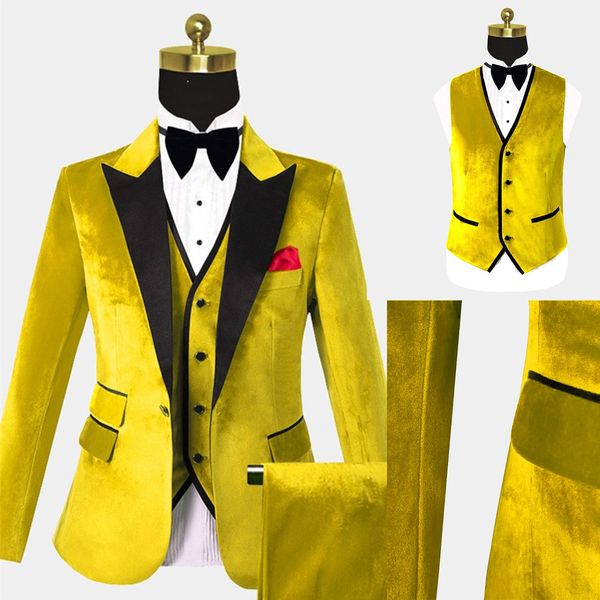 Trajes de boda para hombre, esmoquin, ropa de novio, Color empalmado, traje Formal dorado, tamaño personalizado, solapa con visera, Blazer + chaleco + pantalón de 3 piezas