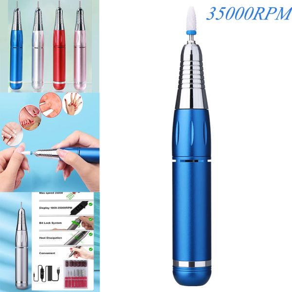 Trimmer 35000 rpm Taladro de uñas eléctrico para el cortador de fresado de manicura para pulir el pulido de gel Pen 4colors Equipo de uñas