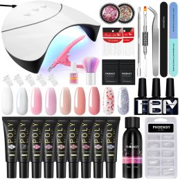 Trimmer 9pcs Kit d'extension en gel à ongles en poly avec 36W UV LED LAMP Nail Art Decoration Nail Design Design Professional Manucure Tools Kit