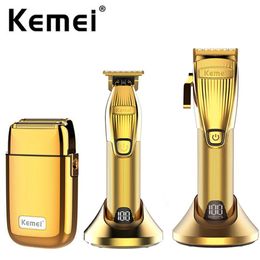 Kemei Kit de tondeuse à cheveux professionnel pour salon de coiffure, rasoir électrique 0mm, ensemble complet de Hine, pince au Lithium sans fil/filaire