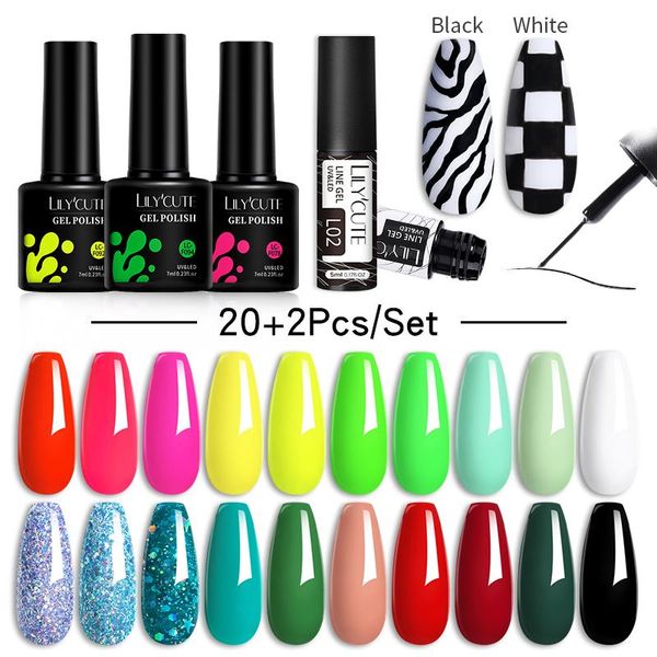 Recortadora lilycute 20pcs/set esmalte de uñas gel semi permanente de remojo de negro de dibujo negro pintura manicura kit de arte de uñas barniz