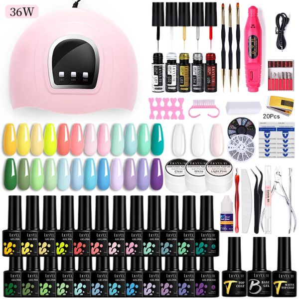 Set de manicura Lilycute de recortadora 24/18/12pcs Kit de esmalte de uñas de gel con lámpara de uñas LED LED Clave de extensión rápida para uñas Kit de herramientas de arte