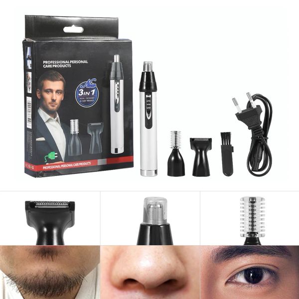 Recortadora portátil 3 en 1, afeitado eléctrico, recortadora de nariz y orejas para hombres, depilación USB, recortadora de cejas, máquina de afeitar para limpieza de barba para hombres