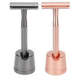 Trimmer trimmer zinc alliage de sécurité Razor hommes Poignée en laiton portable Rasoir rasage à double bord avec base pour le toilettage de toilettage Trimmer