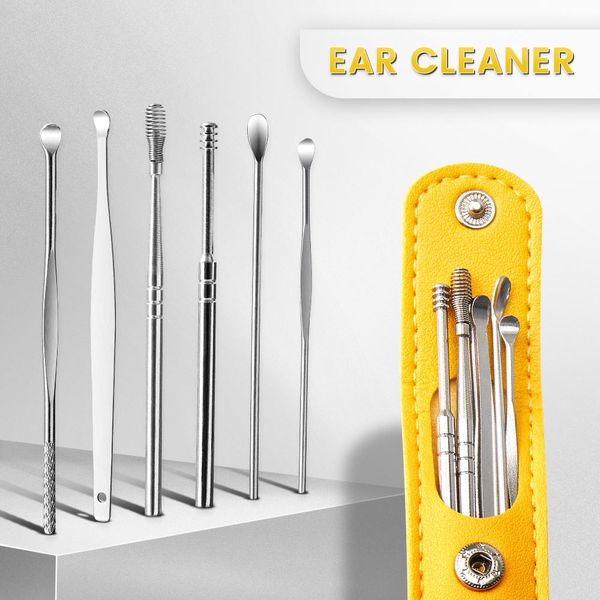 Trimmers 6pcs traje auriculares limpiador de orejas herramienta de extracción de cera paquete de cuero de cuero seguro removedor de la oreja canal de la oreja palo del oído