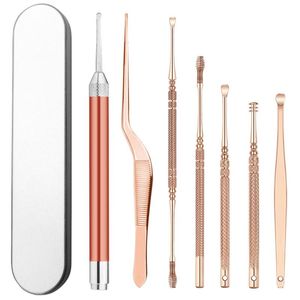 Trimmers 7 stks/set LED -oorwas pickers roestvrij staal oarpick wax remover curette oor pick reiniger oorschoonle lepel care clean gereedschap