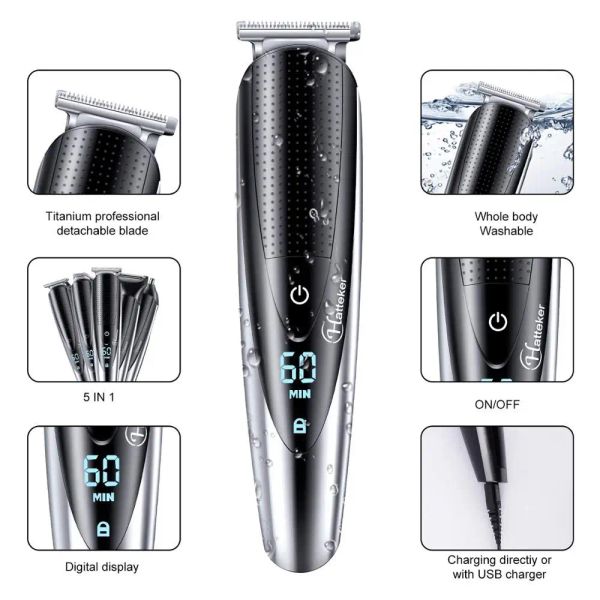 Trimmers Tous en une coupe de cheveux pour hommes Kit de toilettage à barbe électrique rasoir du corps coiffure Clipper Facial Nes Nose Trimable Washable