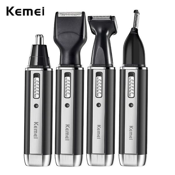 Tondeuses Kemei 4in1 tondeuse de nez Rechargeable tondeuse à barbe hommes Micro rasoir sourcils nez tondeuse à cheveux nez et oreille nettoyant ensemble de toilettage