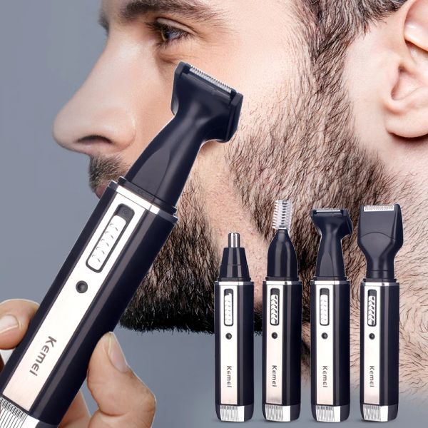 Trimmers kemei KM6630 Multifuncional Nariz Electric Timmer USB USB Recargable Menera Barba Nariza Cleaner 4 piezas