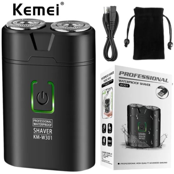 Trimmers Kemei KMW301 Barbe de barbe masculine Mini rasoir électrique USB USB Machine de coupe-cheveux mouillée et sèche à cheveux étanche et sèche