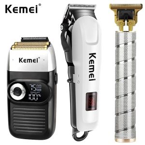 Trimmers Kemei Barber à coiffure professionnelle Clipper rechargeable Electric Finish Machine Machine de barbe Rasoir sans fil Cordé
