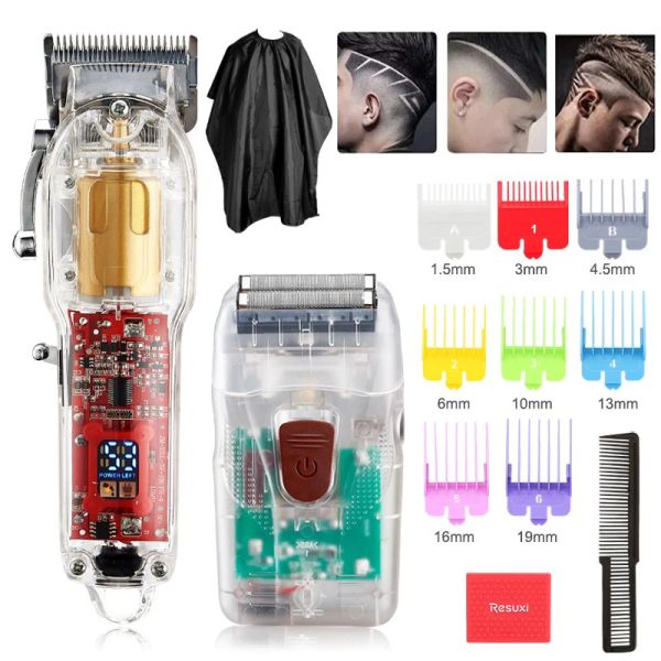 Trimmers New Transparent Professional Rechargeable Hair Clipper Shaver Grooming Kit Trimmer Beard Razor Hair Machine Machine Men