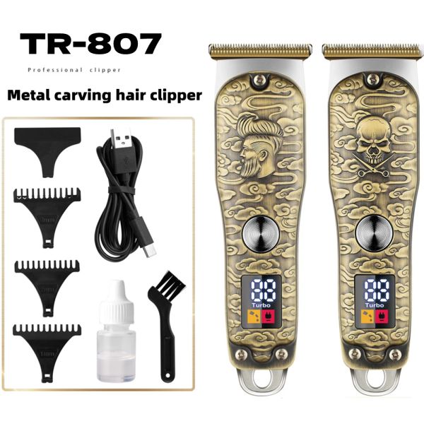 Trimmers Professional Barber Ciseaux Gravure Retro Huile Head Display Diguct Claip Clipper Electric Cippers Metal Body Portable Razor