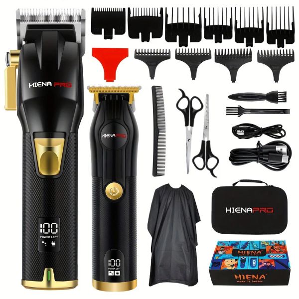 Recortadores Professional Hair Clipper Juego para hombres, recortador de cabello recargable con pantalla digital LCD, Clipper eléctrico, negro y dorado