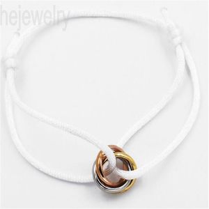 Trinity armbandketens Handgemaakte armbanden vergulde roségoud rode touwlegering 3 ringen weven knopen dames pols onderdelen vriendschap diy armband trend f23