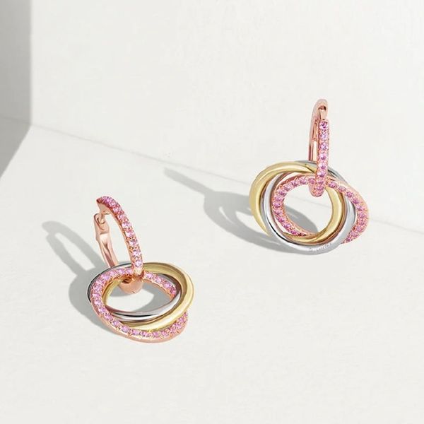 Breloques de boucles d'oreilles trinité pour femme, clous de créateur, diamant plaqué or 18 carats, qualité T0P, qualité supérieure, marque de créateur, cadeau en cristal pour petite amie 008