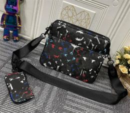 TRIO Pochette Messenger Bags Damier Spray handtassen designer tas dames heren Luxe echt leer Letterprint portemonnee Portemonnee etui