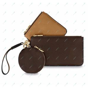 Trio Pouch Designer Coin Moneds Luxurys Luxurys Threpiece Zipper Wallet Classic Canvas Pattern Leather Clutch 195x115x3cm8489740