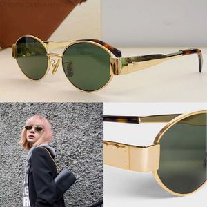 Triomphe Lady Lunettes de soleil à monture ovale CL40235 Femmes Fil d'or Miroir Lentille verte Jambe en métal Signature triple sur Temple Boîte marron originale officielle 1DTA