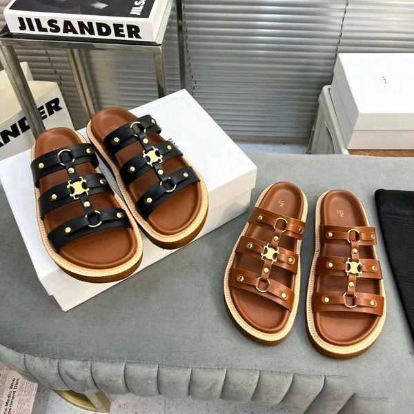 Moda Zapatilla Sandalia de verano Caminata Mula Mujer Mocasín Hombre Cuero genuino Diapositiva de lujo Zapatos casuales Diseñador Playa al aire libre Sliders Zapato de viaje Sandale con caja