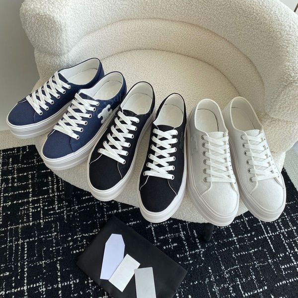 Plataforma de mujer Triomphe Tela blanca Zapatos de lona de mezclilla con cordones Zapatos casuales con aumento de altura negro Zapatillas de deporte Zapatos de diseñador azules Calzado de fábrica