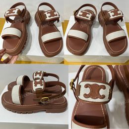 TRIOMPHE SANDAAL IN KALFSVEER VEGETALN TANNING Populaire damesmerksandalen Vierkante neus Vintage Romeinse sandalen Strandsandaal Zorg voor ontspannen stijl platformsandalen