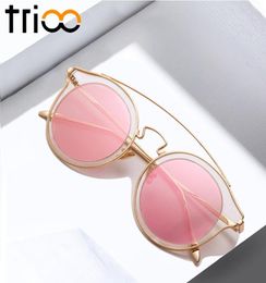 Trioo Clead Frame Lunettes de soleil Femmes avec étui rose Round Lens Gafas de Sol Mujer Brand de mode d'été Designer Metal Sun Glasses7129944